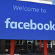 A giant digital sign is seen at Facebook’s corporate headquarters campus in Menlo Park, California.